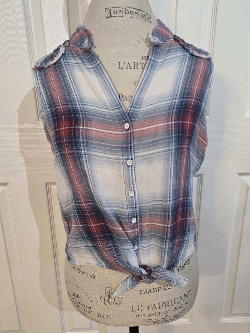cloth & stone Sleeveless Plaid Button-Front Top in Blue & Red